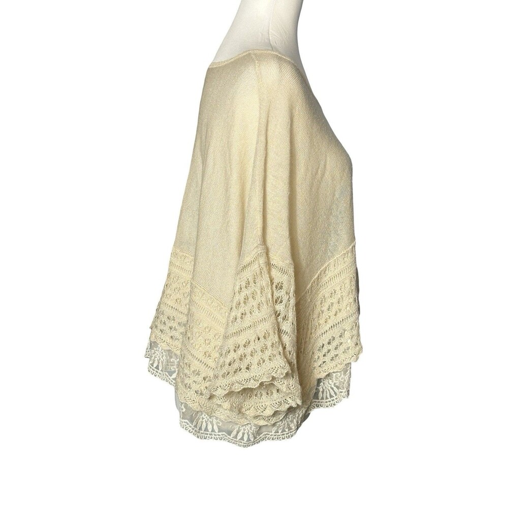 F3 Fefcubic Off White Poncho Style Top W/ Drawstring Waist And Lace Details Sz M - Picture 4 of 8